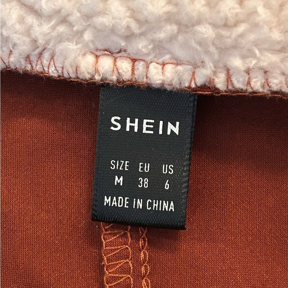 SHEIN Women Velvet-Like Fabric Jacket, Faux Fur Collar, Brown, Size Medium - Picture 5 of 6